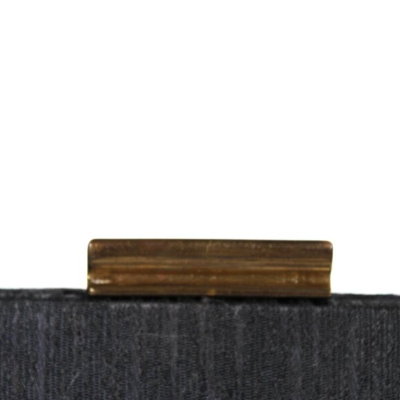Vintage 1960s Navy Slubbed Linen Clutch Gold Lever Closure Textured Fabric - Picture 3 of 11
